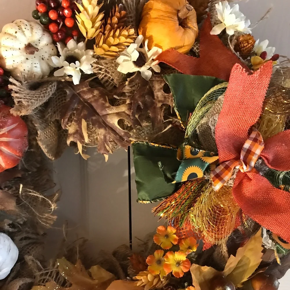 Fall Wreath Harvest Autumn Colors Handmade , Fall Harvest Approx 18”x 6